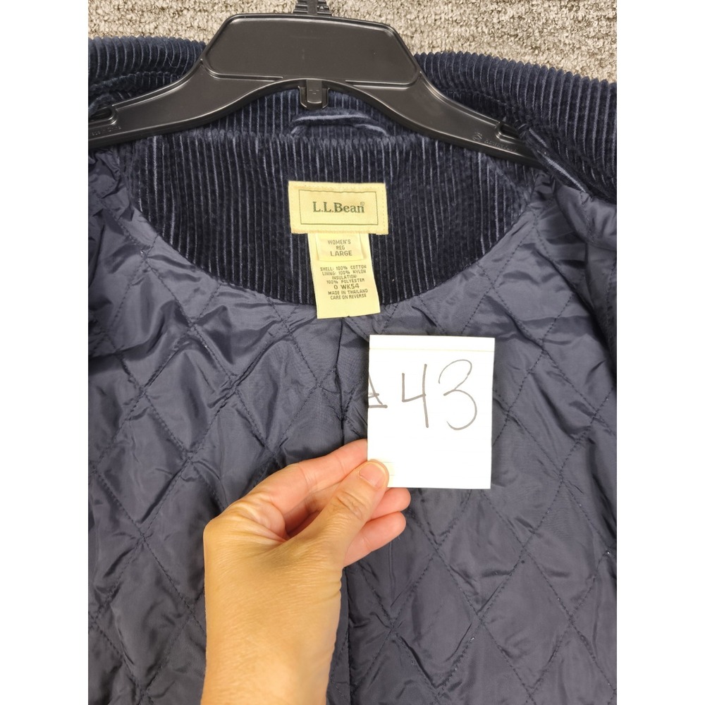 L.L.Bean Womens Large Navy Corduroy Peacoat Jacket Quilted Lined Cotton Coat - Picture 9 of 9
